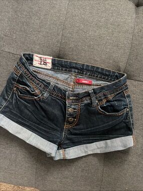 1st Kiss Dark Blue Denim Jean Shorts with Rolled Hem